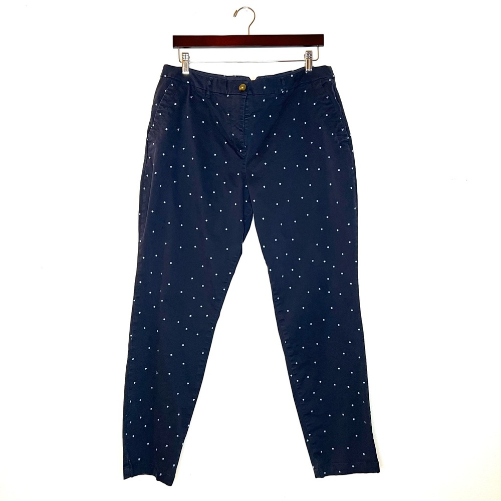 Boden Rachel Spot Chino Navy with Blue Polka Dots Trousers Pants Womens 14R